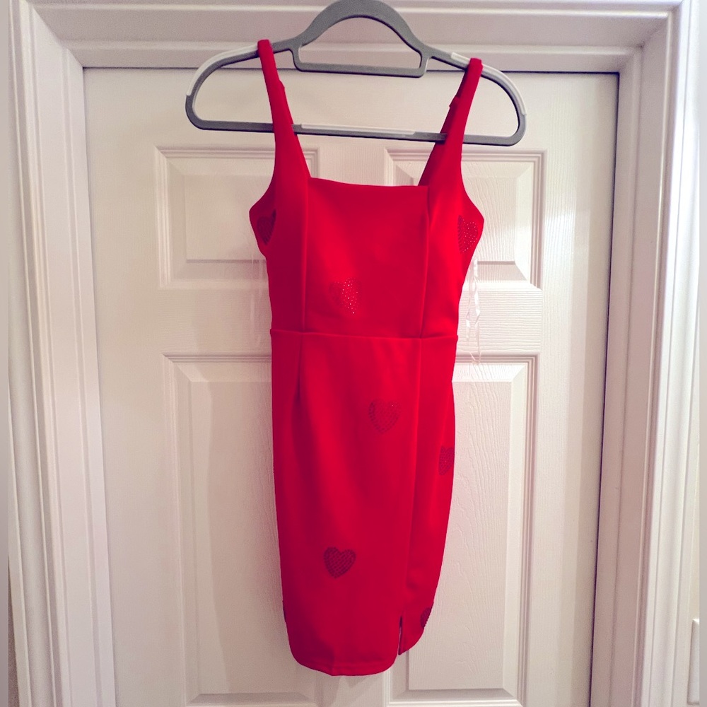 Planet Gold Red Mini Dress with Heart Accents